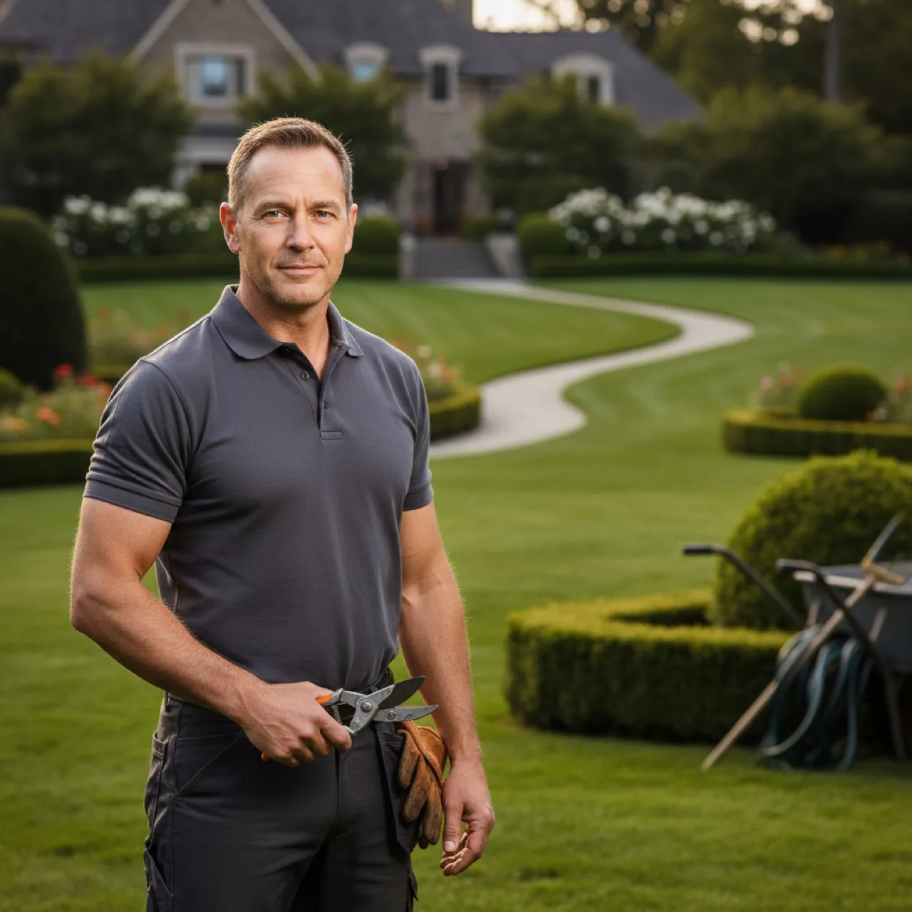 Editorial portrait — illustrative landscaping business owner